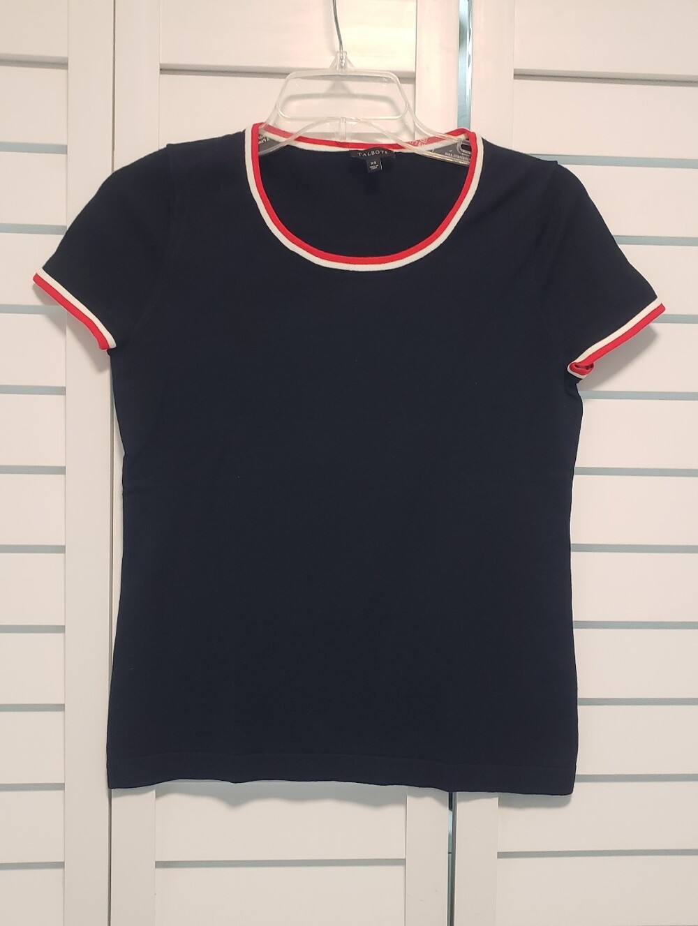 Talbots Navy Short-Sleeve Ringer Tee with Red & White Trim
